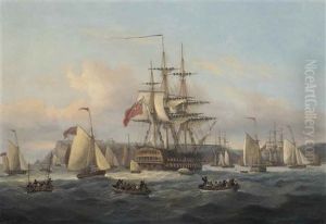 H.m.s. Bellerophon Lying At Anchor Off Berry Head, Torbay With The Defeated Emperor Napoleon Onboard Prior To His Transfer Onto H.m.s. Northumberland