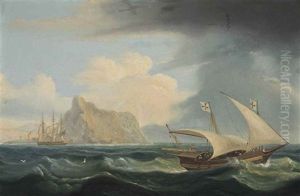 A British Warship And A Maltese Xebec In The Straits Of Gibraltar