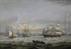 A Squadron Of The Blue Off Portsmouth, With A Frigate Departing, A Naval Cutter And The Flagship Of An Admiral Of The Blue Signalling