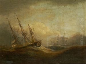 Sailing Vessels On A Rough Sea; And Companion by Thomas Luny