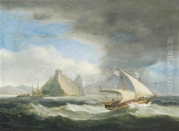 A Maltese Xebec In Mediterranean Waters, Thought To Be Off Gibraltar, With An English Frigate Heading Inshore Beyond - view 1