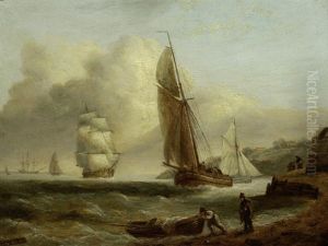 Fishing And Sailing Boats Off Shore