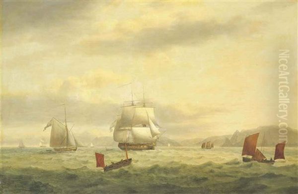 A Royal Navy Frigate And Armed Cutter In The Channel Off The Devonshire Coast - view 1