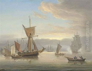 A Royal Navy Frigate Firing A Salute To Announce Her Arrival At The Anchorage