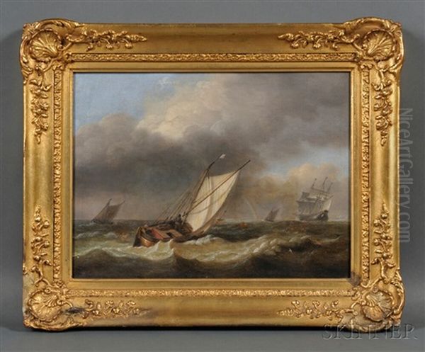 Fishing Boat And Distant Vessels With Approaching Storm - view 1