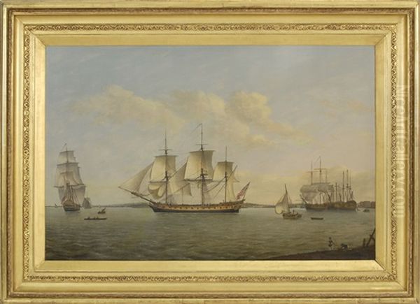 The East Indiaman King George, In Three Positions On The Thames River Off Greenwich - view 1