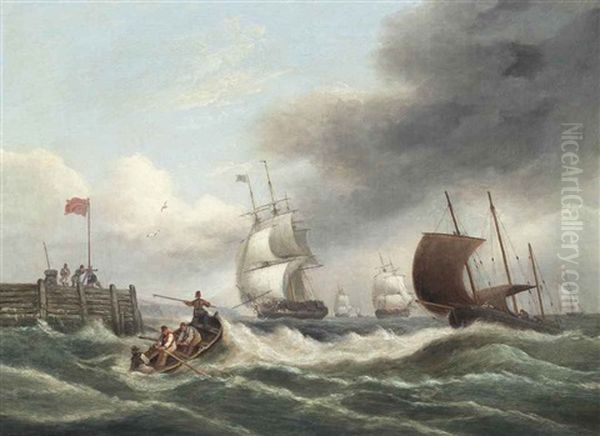 Merchantmen Running Into The Harbour At Teignmouth In A Strengthening Breeze - view 1