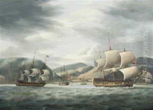East Indiamen Lying At Anchor Off The Island Of St. Helena Before Jamestown With Some Vessels Getting Underway East Indiamen Lying At Anchor Off The Island Of St. Helena Before Jamestown With Some Vessels Getting Underway