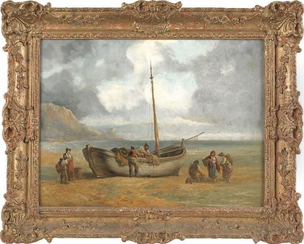 Harbor Scene With A Beached Sailboat - view 1