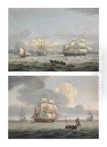 A Squadron Of The Blue Lying Off Portsmouth With A Flagship Signalling... (+ A Royal Navy Two-decker Underway In The Channel Off The Downs...; Pair) by Thomas Luny