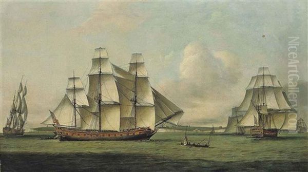 The Sixth Rate H.m.s. "bridgewater" In Three Positions Off Sandgate, The North Foreland - view 1