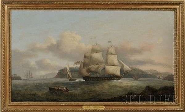 "h.m.s. Perseus" In Plymouth Sound, Passing Mount Edgcumbe - view 1