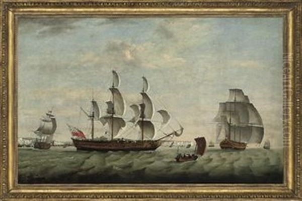A Three-master In Three Positions In The Channel Off Dover, Calling For A Pilot - view 1