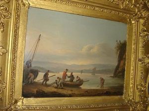 Coastal Scene With Figures Embarking A Boat by Thomas Luny