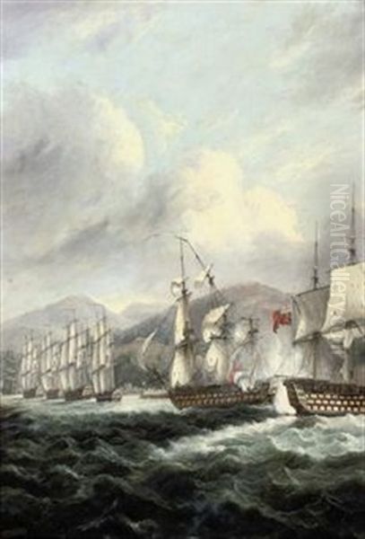 "h.m.s. Caledonia" And The "boyne" Engaging The French "romulus" Off Toulon, 13th February 1814 - view 1
