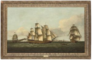 The British Merchantman Tyson In Three Positions Off Dover, In-bound For London And Requesting A Pilot by Thomas Luny