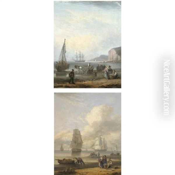 Fisherfolk On The Shore, Shipping Beyond (pair) - view 1