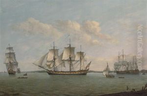 The East Indiaman "king George," In Three Positions On The Thames, Outward-bound On Her Maiden Voyage Passing Greenwich