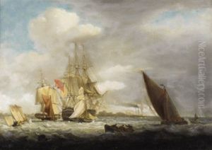 A British Ship Of The Line Of The Red Fleet by Thomas Luny