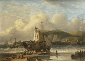 Repairing A Beached Hulk Near A South Coast Harbour Entrance
