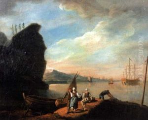 Fisherfolk By A Harbour by Thomas Luny