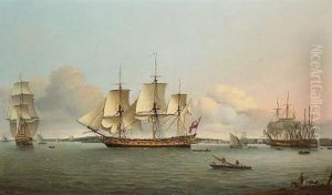 The East Indiaman "king George" In Two Positions On The Thames Passing Greenwich, The Royal Naval Hospital Buildings On The Far Bank