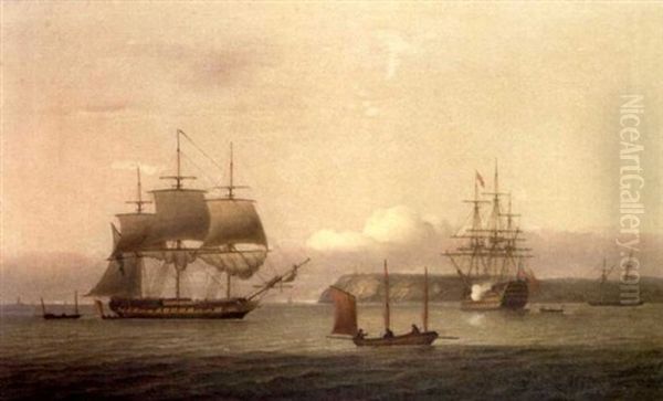 A First Rater, Believed To Be Nelson's Flagship H.m.s. "victory" At Anchor In Tor Bay, Saluting The Arrival Of The Frigate H.m.s. "anson" - view 1