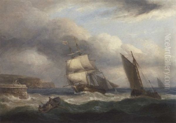 An English Frigate With A Pilot Jack At Her Masthead, Running Into Port Ahead Of The Storm - view 1