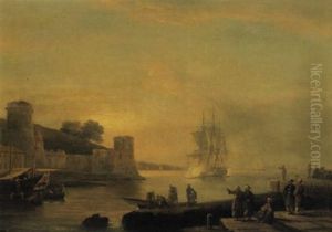 A Busy Levantine Port With Ottoman Traders In The Foreground by Thomas Luny