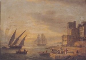 Mediterranean Harbour Scene At Sunset by Thomas Luny