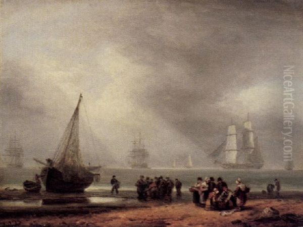 Kustenlandschaft Mit Fischern Und Segelbooten - view 1