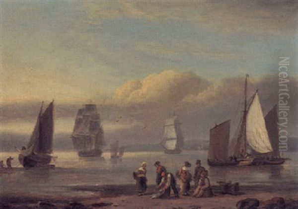 Figures On A Beach, With Shipping Beyond - view 1