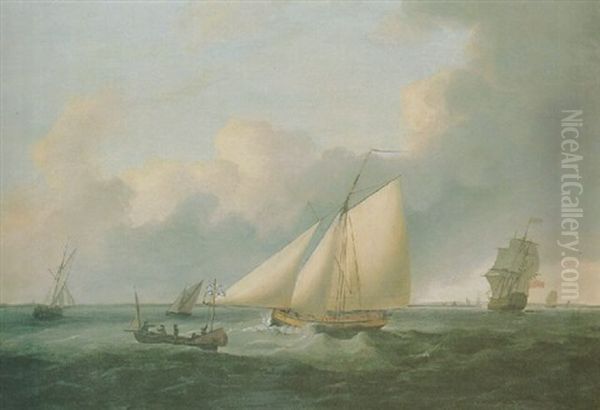 A Lugger, A Man O'war And Other Shipping Off A Coastline - view 1