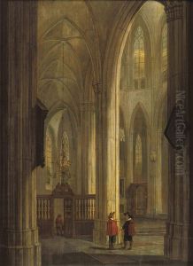 A Church Interior With Figures Conversing by Gerrit Adriaensz Berckheyde