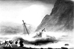 The Wrecking Of A French Brandy Ship By The Wreckers At Teignmouth by Thomas Luny