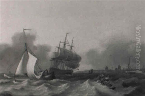 A Man Of War And Other Shipping Off An English Coastline - view 1