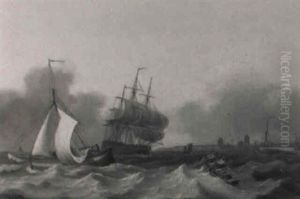 A Man Of War And Other Shipping Off An English Coastline A Man Of War And Other Shipping Off An English Coastline