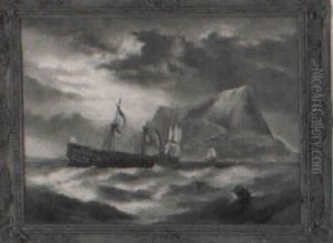Seascape Of A Distressed Frigate In Turbulent Seas by Thomas Luny