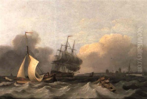 A Man-o'-war And Other Shipping Off An English Coastline - view 1