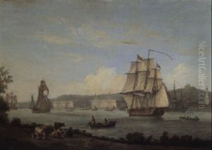 Greenwich From The North Bank With Cows In A Meadow In The Foreground