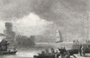 A Busy Levantine Port With Ottoman Traders In The Foreground by Thomas Luny