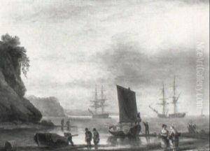 Fisherfolk At Dusk, Thought To Be On The Beach East Of Teignmouth