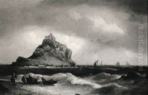 Figures Drawing In A Rowing Boat Before St. Michael's Mount by Thomas Luny