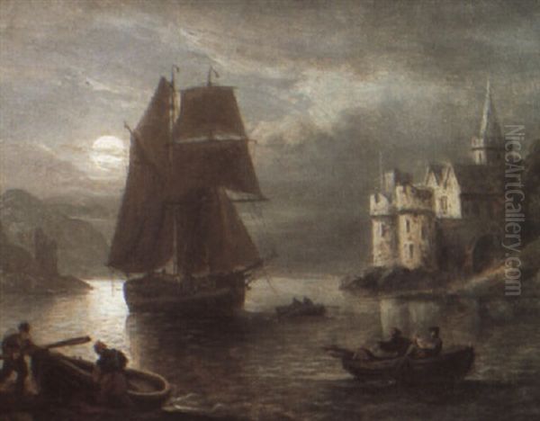 Shipping In The Mouth Of The Dart, By Moonlight - view 1