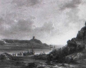 Traveller With His Dog On A Path Overlooking An Estuary
