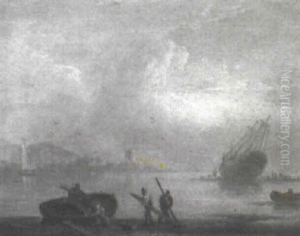 Coastal View With Fisherman Mending Boat - view 1