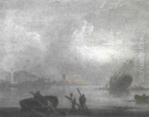 Coastal View With Fisherman Mending Boat by Thomas Luny