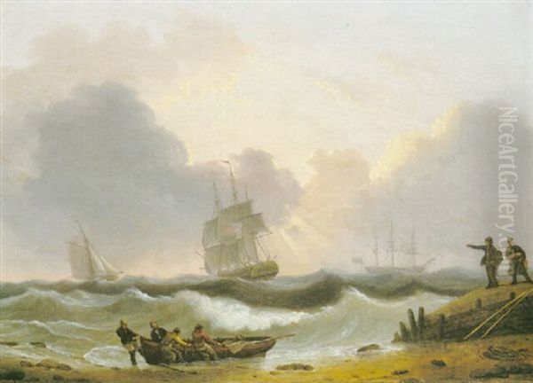 Coastal Scene With Figures Pulling In A Boat To Shore - view 1