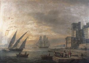 A View Of The Bay Of Naples From Posilippo With Elegant Figures On The Quayside Before Sannazar's Tower... A View Of The Bay Of Naples From Posilippo With Elegant Figures On The Quayside Before Sannazar's Tower...