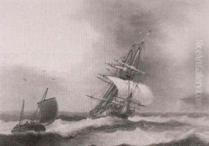A Frigate With Reefed Topsails Off A Headland by Thomas Luny